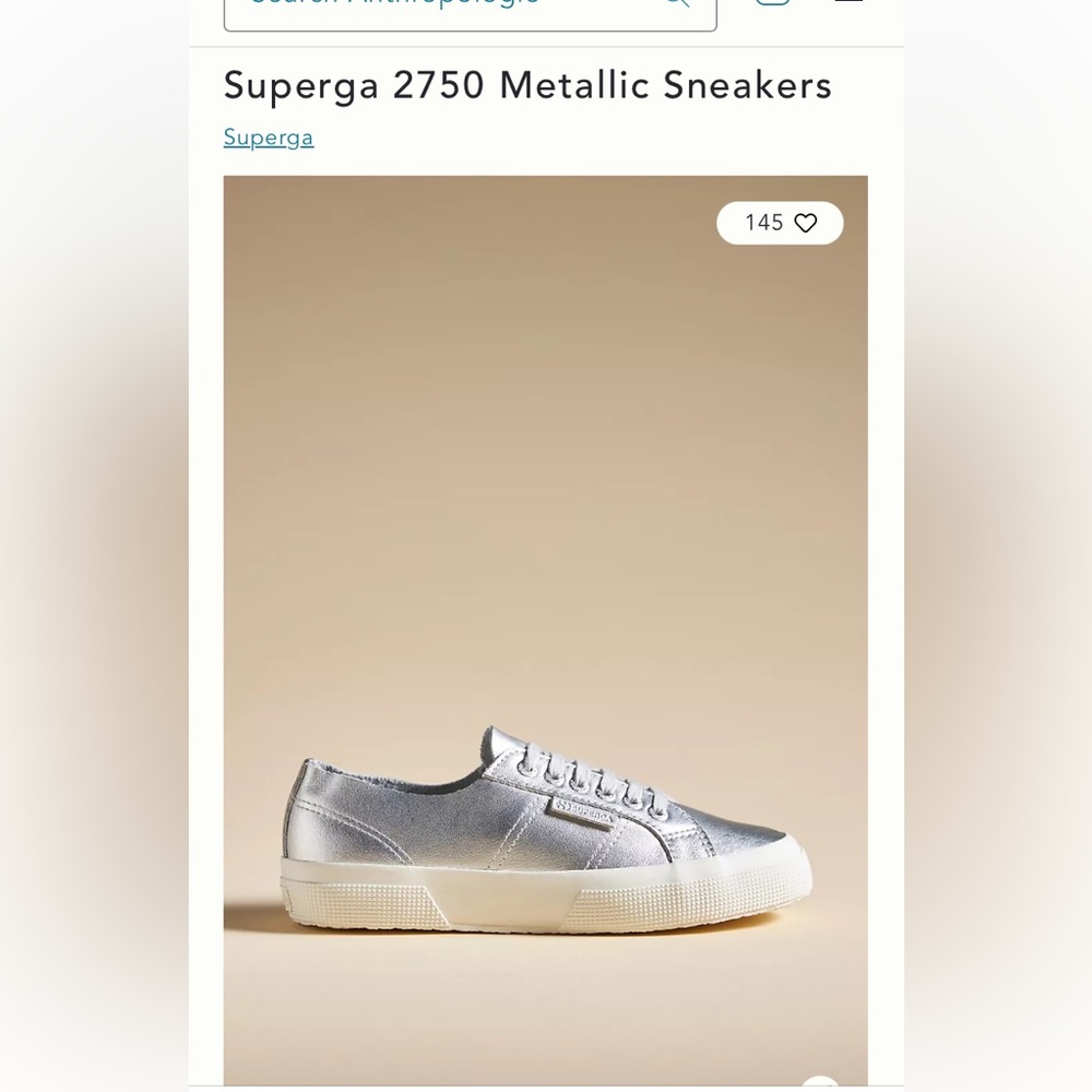 Superga 2750 Metallic Sneakers in Silver, size 39.5/8.5